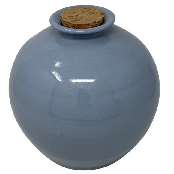 Art Pottery “Reno Money” Blue Savings Jar w/ Cork Stopper 8” Vintage Style - Picture 5 of 5